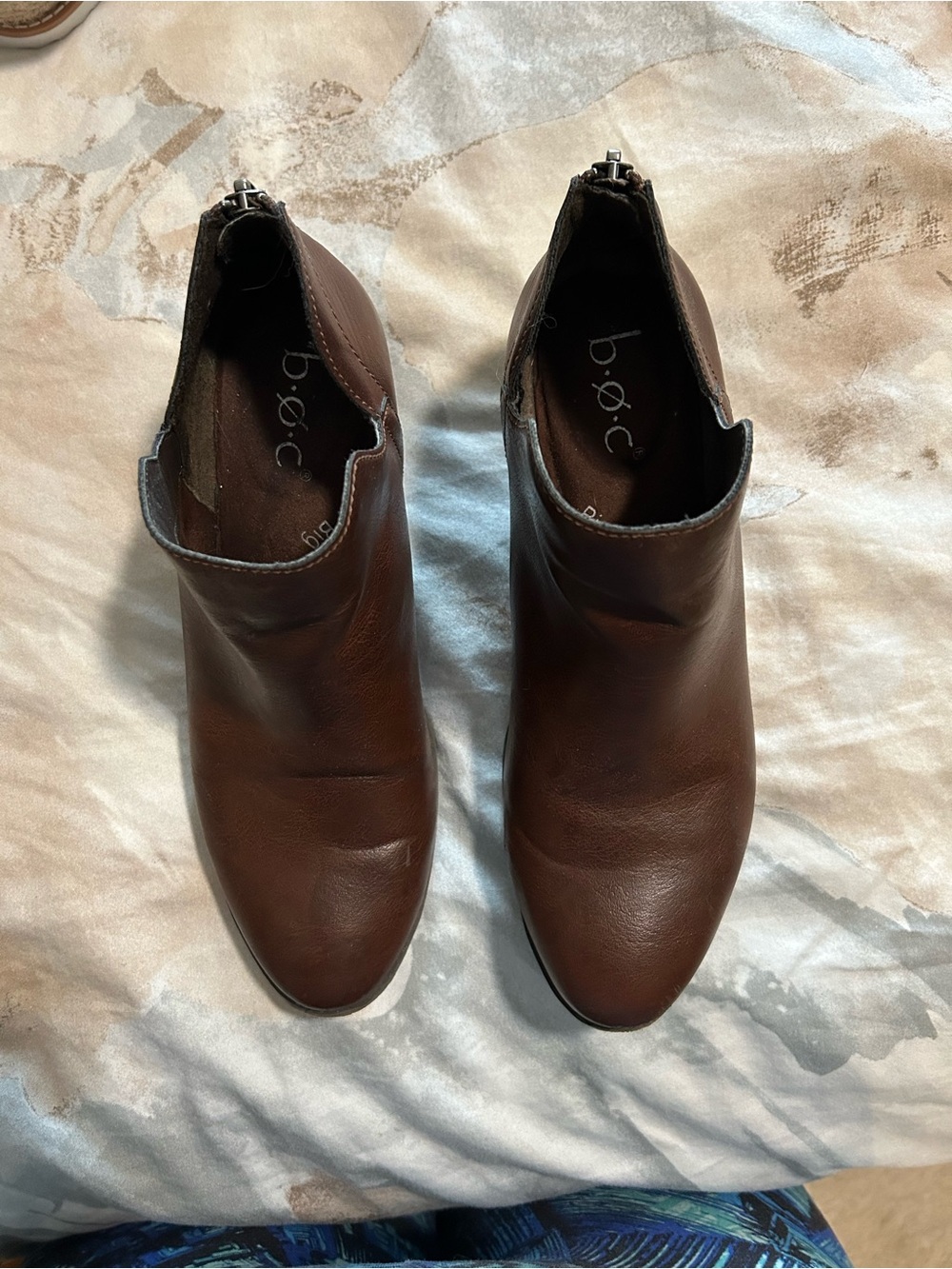 b.o.c. Brown Leather Ankle Booties with Back Zipper